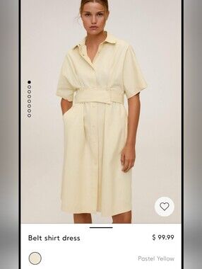 NWT Mango Belt Shirt Dress Two Ways To Wear- Pastel Yellow XS